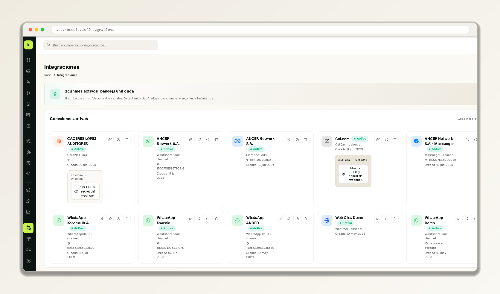 Pantalla de Integraciones