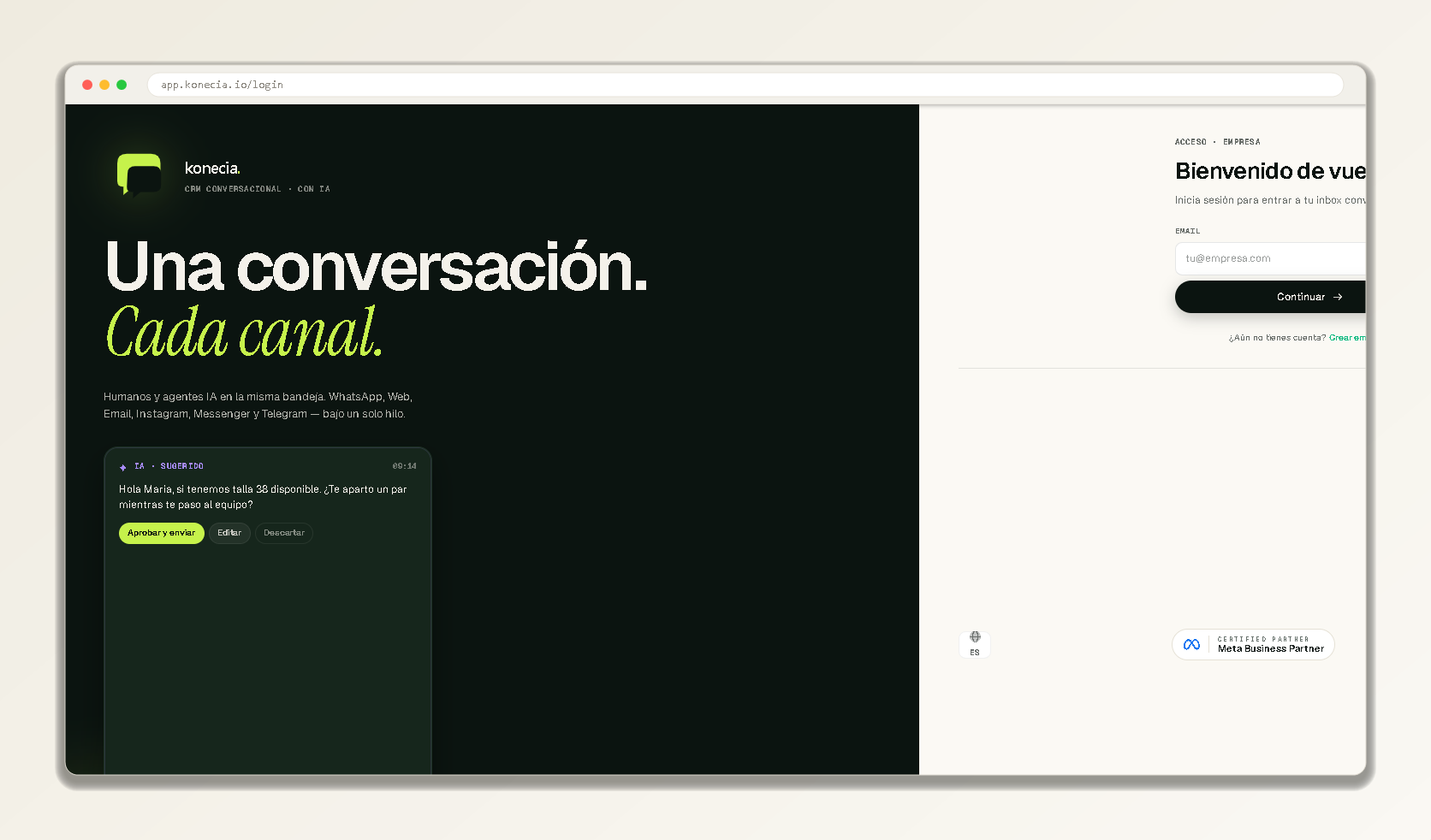 Pantalla de acceso de konecia